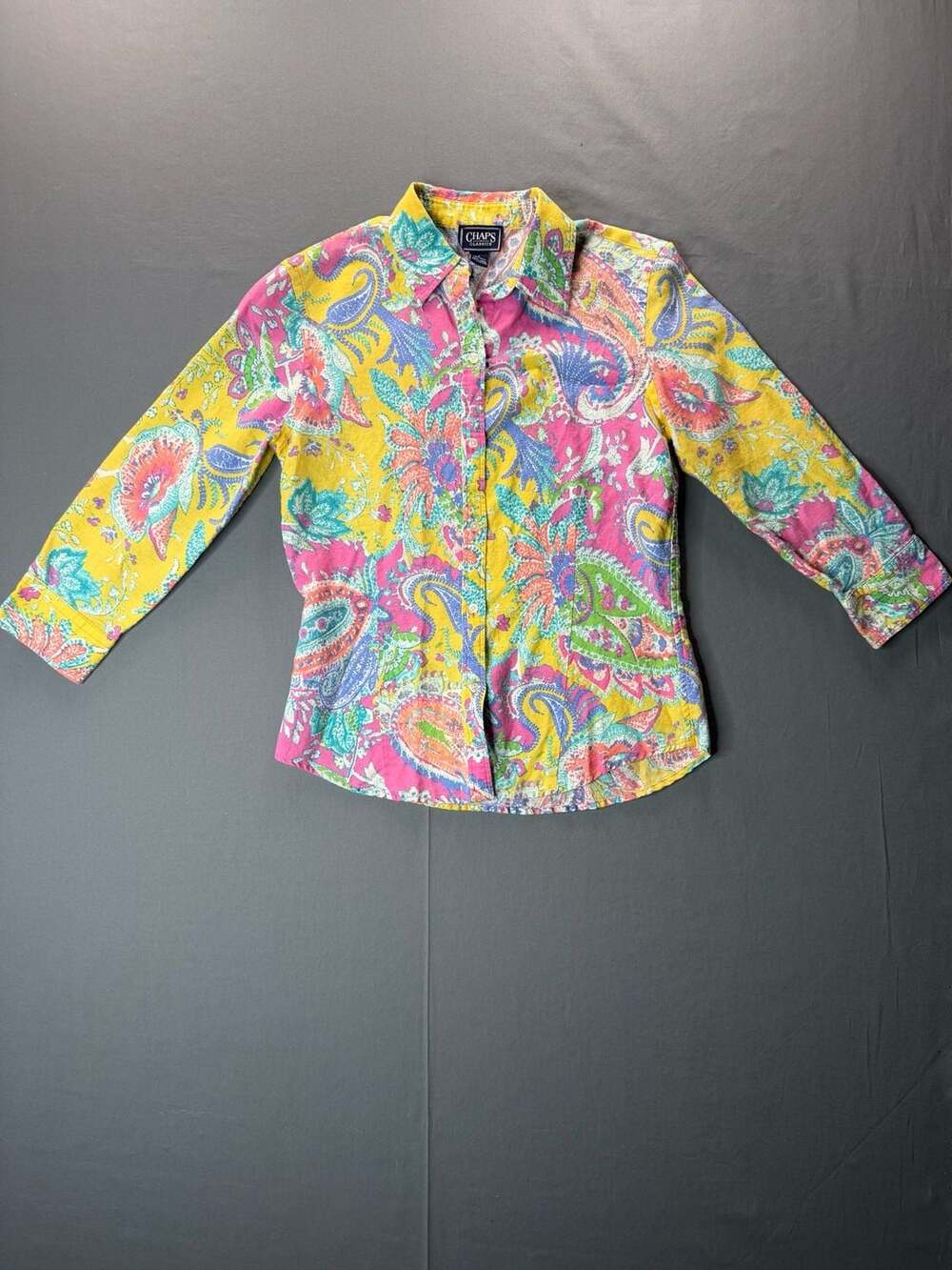 Chaps Classics Paisley Linen Blend Button Down Shirt Women’s Size S